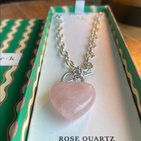 Piper K Pink Rose Quartz 💕Heart Pendant on Silver-Link Chain - Picture 4 of 6
